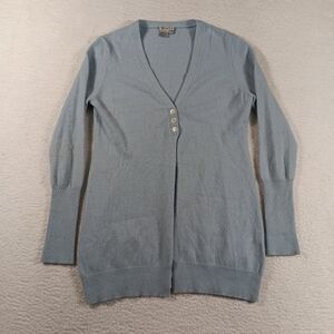 Worth Sweater Womens Small Blue Cardigan 100% Cashmere V Neck Preppy Grandma
